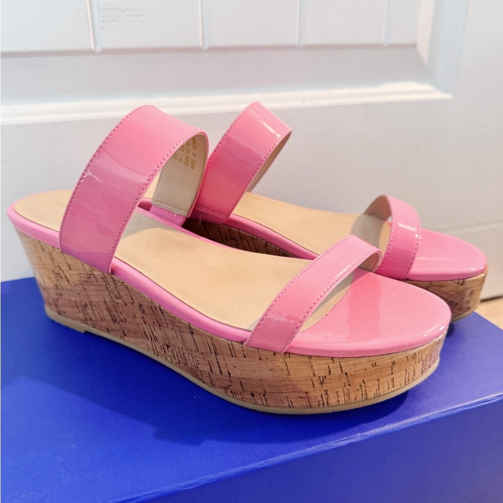 NEW Stuart Weitzman Boardwalk Flat Wedge Slide Sandal in India Pink